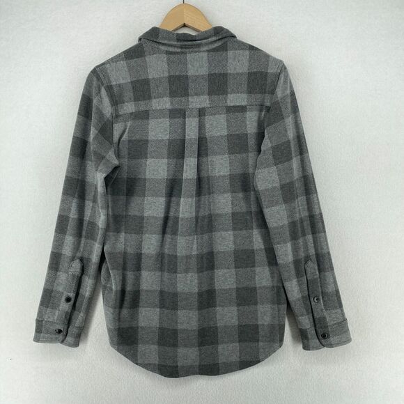 QUINCE Top M Sweater Fleece Shirt Buffalo Check Button Front Long Sleeve Gray - Picture 3 of 12